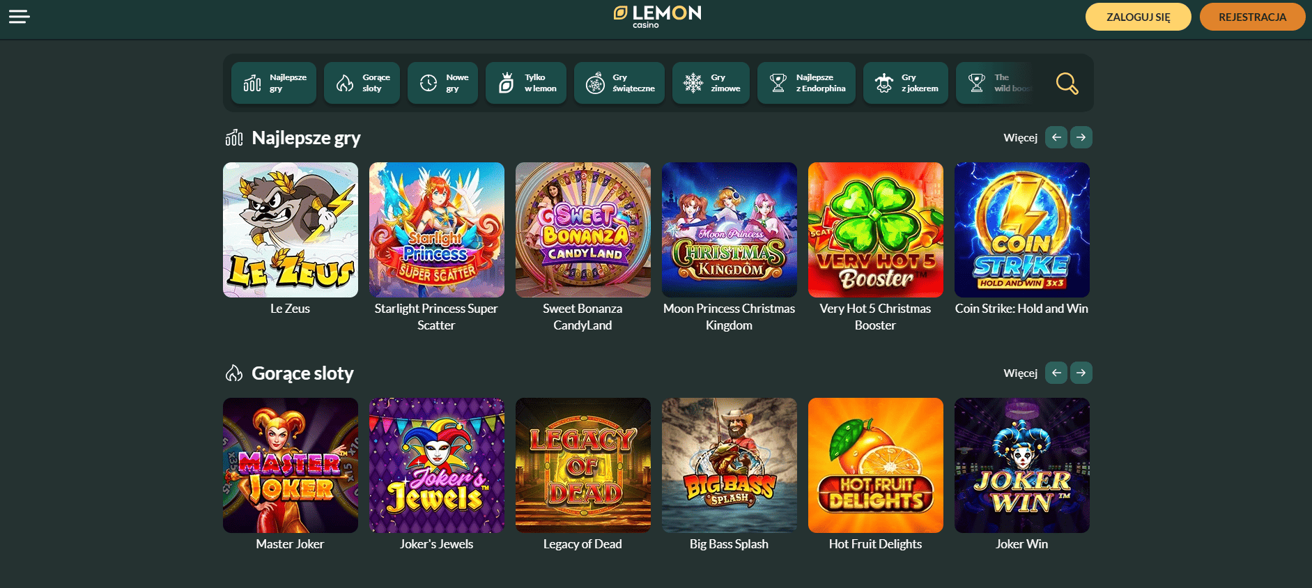 Kolekcja gier i slotów w Lemon Casino